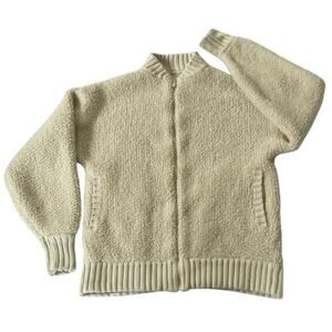 Arie Mock Neck Full Zip Teddy Jacket Sweater Size XS Neutral Minimal Cozy